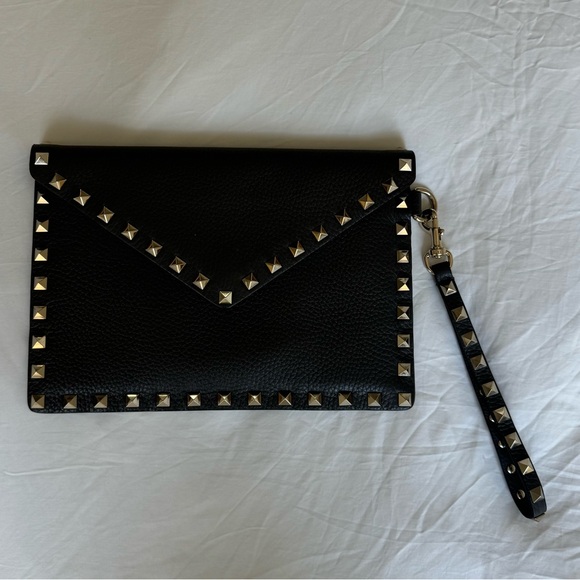 Grey Valentino Rockstud Calfskin Pouch - Picture 1 of 12